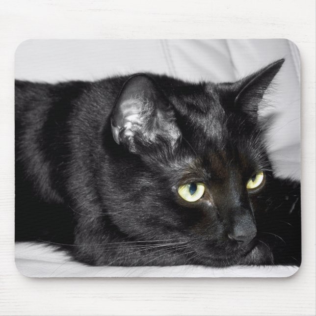 Cute Black Cat Portrait Mouse Mat (Front)