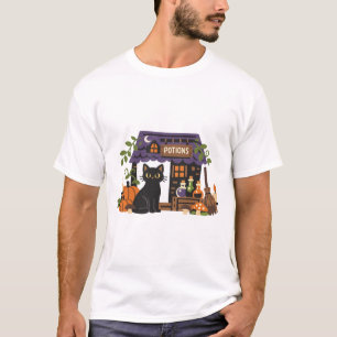 Cute Black Cat Potion Shop Halloween T-Shirt