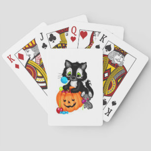 Cute Black Cat, Pumpkin and Mouse Playing Cards