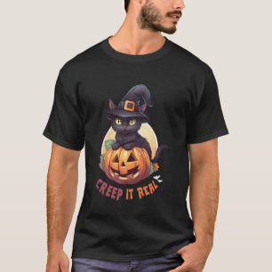 Cute Black Cat Pumpkin Creep It Real Full Moon Hal T-Shirt