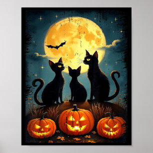 Cute Black Cat Pumpkin Halloween Costume Fall Poster