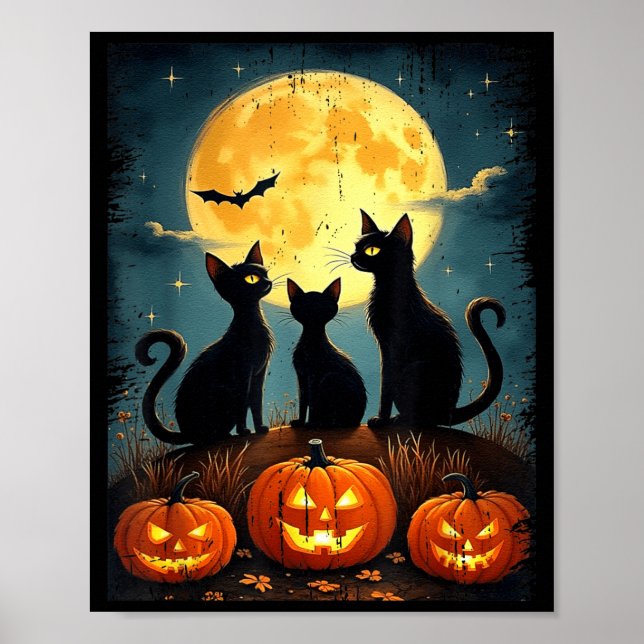 Cute Black Cat Pumpkin Halloween Costume Fall Poster (Front)