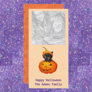 Cute Black Cat Pumpkin Halloween Holiday Card