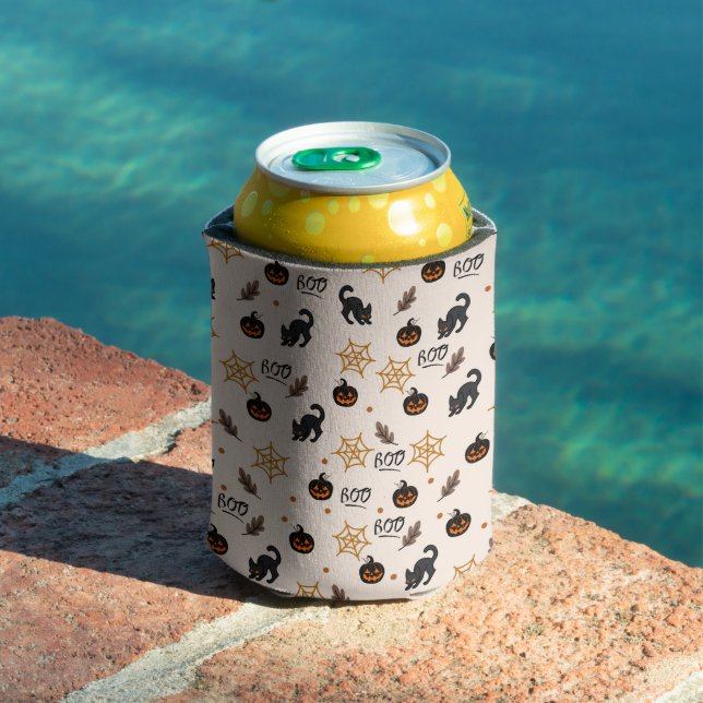 Cute Black Cat Pumpkin Halloween Pattern Can Cooler (In Situ Pool)