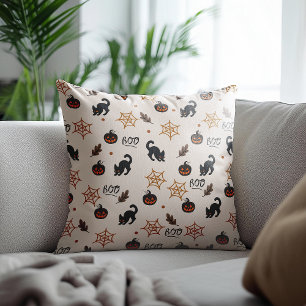 Cute Black Cat Pumpkin Halloween Pattern Cushion