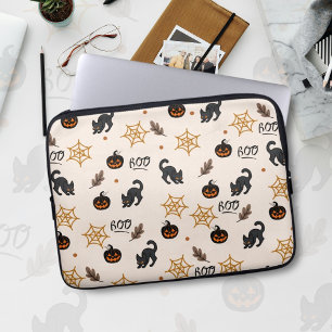 Cute Black Cat Pumpkin Halloween Pattern Laptop Sleeve