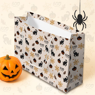 Cute Black Cat Pumpkin Halloween Pattern Large Gift Bag