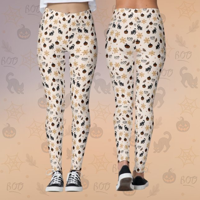Cute Black Cat Pumpkin Halloween Pattern Leggings (Creator Uploaded)
