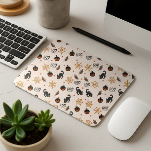 Cute Black Cat Pumpkin Halloween Pattern Mouse Mat