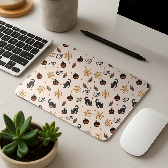 Cute Black Cat Pumpkin Halloween Pattern Mouse Mat (Creator Uploaded)
