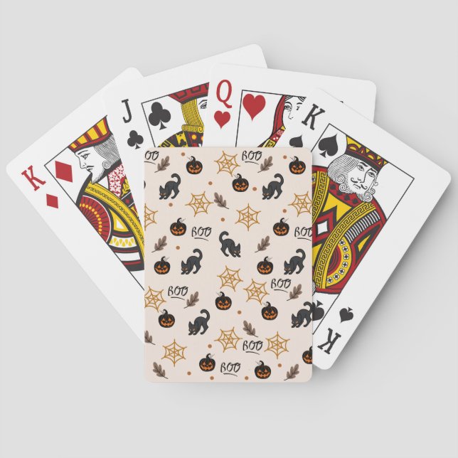 Cute Black Cat Pumpkin Halloween Pattern Playing Cards (Back)