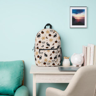 Cute Black Cat Pumpkin Halloween Pattern Printed Backpack