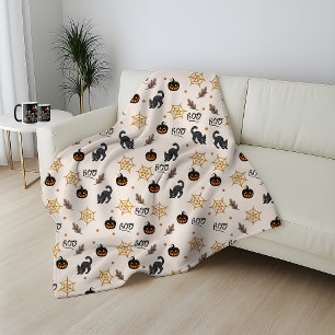 Cute Black Cat Pumpkin Halloween Pattern Sherpa Blanket
