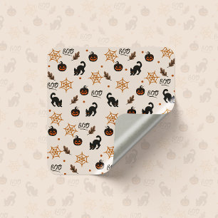 Cute Black Cat Pumpkin Halloween Pattern Square Sticker