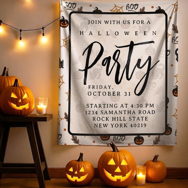 Cute Black Cat Pumpkin Halloween Pattern Tapestry (Creator Uploaded)