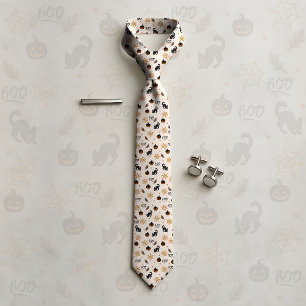 Cute Black Cat Pumpkin Halloween Pattern Tie