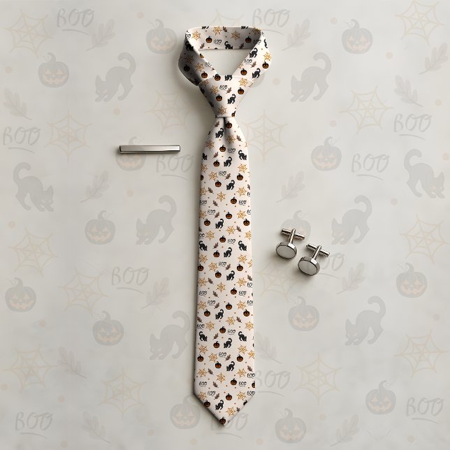 Cute Black Cat Pumpkin Halloween Pattern Tie (Creator Uploaded)