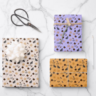 Cute Black Cat Pumpkin Halloween Pattern Wrapping Paper Sheet