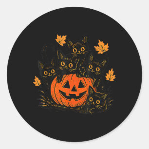 Cute Black Cat Pumpkin Jack O Lantern Kitty Funny Classic Round Sticker