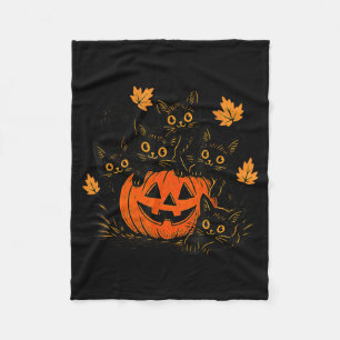 Cute Black Cat Pumpkin Jack O Lantern Kitty Funny Fleece Blanket