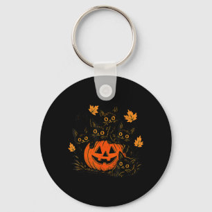 Cute Black Cat Pumpkin Jack O Lantern Kitty Funny Key Ring