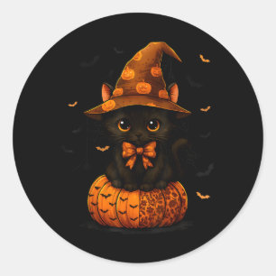 Cute Black Cat Pumpkin Season Fall Autumn Classic Round Sticker