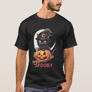 Cute Black Cat Pumpkin Sweet Spooky Crescent Moon T-Shirt