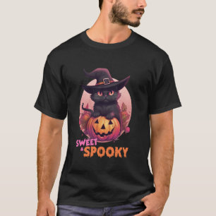 Cute Black Cat & Pumpkin Sweet Spooky Full Moon Ha T-Shirt