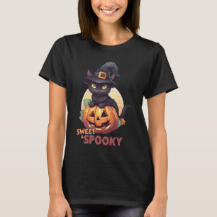 Cute Black Cat & Pumpkin Sweet Spooky Full Moon Ha T-Shirt