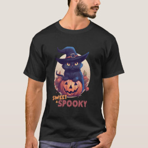 Cute Black Cat & Pumpkin Sweet Spooky Full Moon Ha T-Shirt