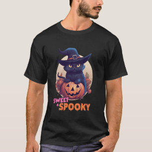 Cute Black Cat & Pumpkin Sweet Spooky Full Moon Ha T-Shirt