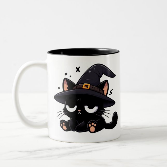 Cute Black Cat & Pumpkin | Two-Sided Halloween Mug (Left)