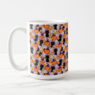 Cute Black Cat, Pumpkins and Candy Corn Coffee Mug