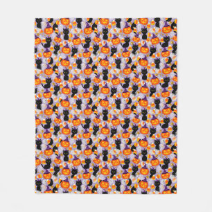 Cute Black Cat, Pumpkins and Candy Corn Fleece Blanket