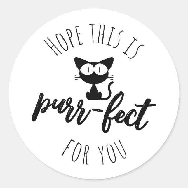 Cute Black Cat Pun Text Classic Round Sticker (Front)
