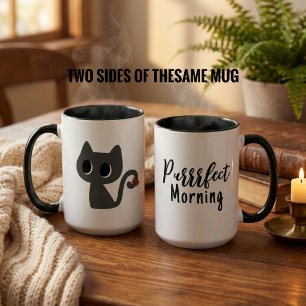 Cute Black Cat Purrrfect Morning Funny Quote Mug