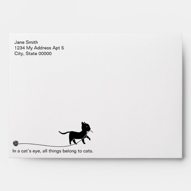 Cute Black Cat, Quote & Paw Prints Personalised Envelope (Front)