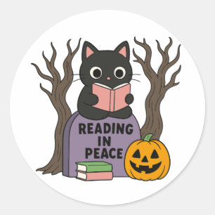 Cute Black Cat Reading in Peace Classic Round Sticker