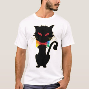 Cute Black Cat Red Eyes Rainbow Colours Artwork T-Shirt