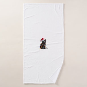 Cute Black Cat Santa Christmas Lights Meow Kitty K Bath Towel