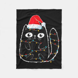 Cute Black Cat Santa Christmas Lights Meow Kitty K Fleece Blanket