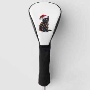 Cute Black Cat Santa Christmas Lights Meow Kitty K Golf Head Cover