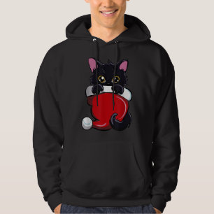Cute Black Cat Santa Hat Wishing A Meowy Xmas Funn Hoodie
