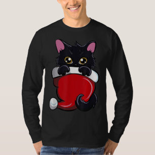 Cute Black Cat Santa Hat Wishing A Meowy Xmas Funn T-Shirt