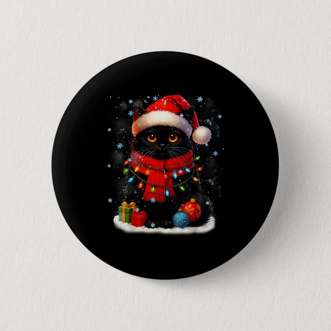 Cute Black Cat Santasnowflake Christmas Xmas Women 6 Cm Round Badge (Front)
