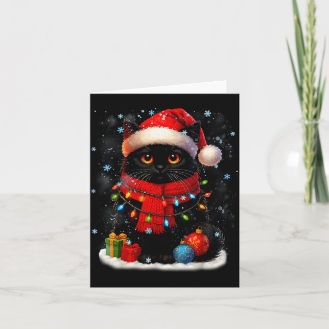 Cute Black Cat Santasnowflake Christmas Xmas Women Card (Front)