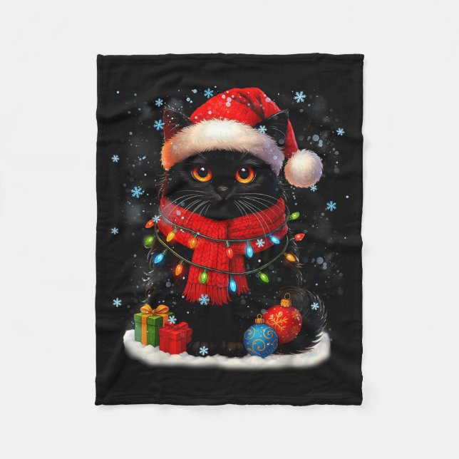 Cute Black Cat Santasnowflake Christmas Xmas Women Fleece Blanket (Front)