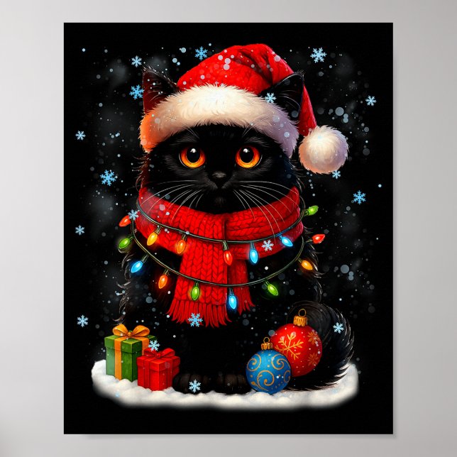 Cute Black Cat Santasnowflake Christmas Xmas Women Poster (Front)