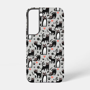 Cute Black Cat Seamless Pattern On A Light Gray Samsung Galaxy Case