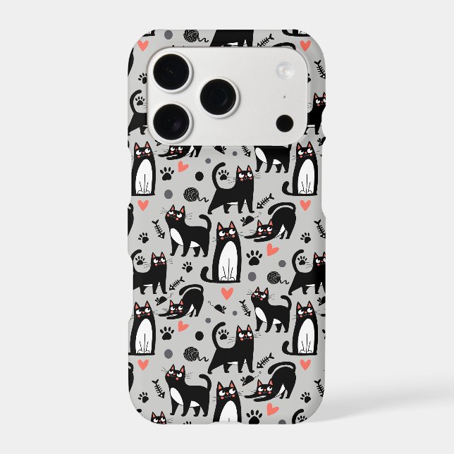 Cute Black Cat Seamless Pattern On A Light Grey (Back)